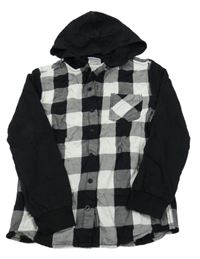 Černo-bílá kostkovaná kostkovaná košile s kapucí Yigga