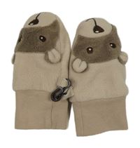 Béžové fleecové podšité rukavice s medveďmi