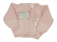 Nové  - světlerůžový pruhovaný propínací svetr 