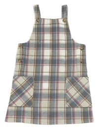 Modro-smetanovo-ružové kockované na traké šaty Primark