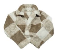 Bielo-hnedá kockovaná crop huňatá mikina Shein