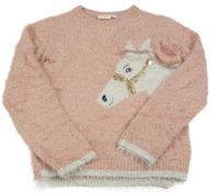 Ružový chlpatý sveter s koníkem kids