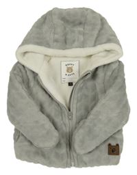 Šedá vzorovaná plyšová zateplená propínací mikina s kapucí 