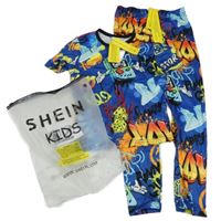 Nové - modro-barevné pyžamo s nápisy shein