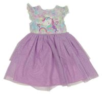 Lila vzorované šaty s tylovou sukní a jednorožcom Primark