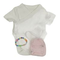 3 set - bílé zavinovací body + růžové bavlněné rukavice + náramek 