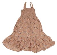 Svetloružové kvetované ľahké šaty s žabičkováním H&M