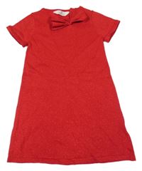 Červené pletené trblietavé šaty s mašlou H&M
