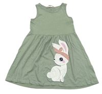 Zelenošedé bavlnené šaty s králikom H&M