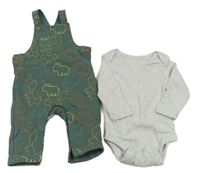 2set - Tmavozelené na traké tepláky s medvedíkmi a lišáky + svetlosivé body M&S