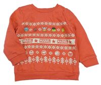 Korálová vzorovaná mikina so superhrdinami  zn. Marvel