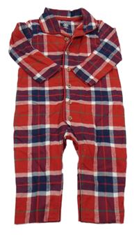 Červeno-tmavomodro-biely kockovaný overal F&F