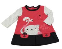 Ružovo-čierno-sivo-biele šaty s mačičkou a pruhovanymi rukávy George