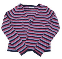 Tmavomodro-růžovo-lila pruhovaný rebrovaný prepínaci žinylkový crop sveter Primark