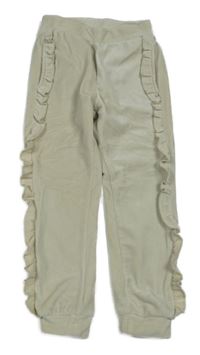 Smotanové plyšové tepláky s volánikmi Bekkin