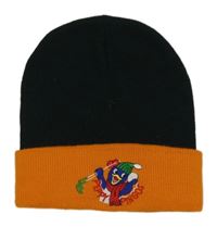 Tmavozeleno-oranžová čepice s tučňákem 