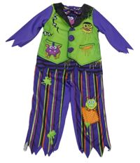 Kostým - Zeleno-fialový overal s příšerkami a motýlkem 