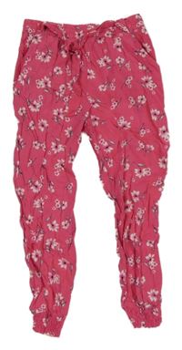 Fuchsiové kvetované ľahké cuff nohavice Primark
