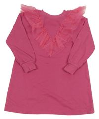 Růžové teplákové šaty s tylovými volánky H&M