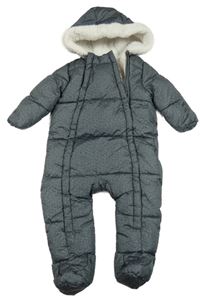 Tmavošedá melírovaná šusťáková zimní kombinéza s kapucí s beránkem F&F