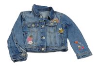 Modrá riflová crop bunda s výšivkami Nutmeg