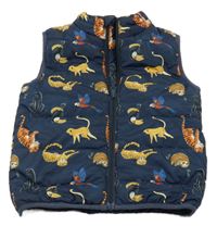 Tmavomodrá šusťáková zateplená vesta se zvířátky Name it