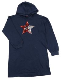 Tmavomodré teplákové šaty s hvězdou z flitrů a kapucí Tommy Hilfiger