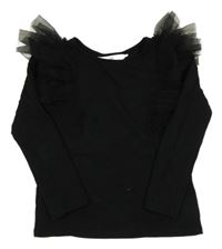 Černé triko s tylovými volánky H&M