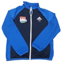Modro-tmavomodrá propínací sportovní mikina s potiskem Adidas