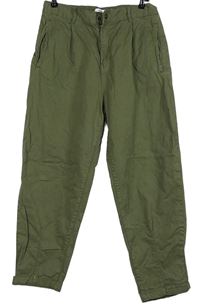 Pánske khaki plátenné loose pleated nohavice Bershka