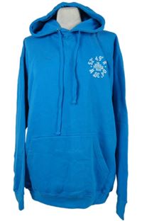 Pánská tyrkysová mikina s nápisy a kapucí 