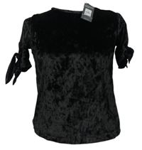Nové - Dámske čierne zamatové tričko s mašľami Primark vel. 32