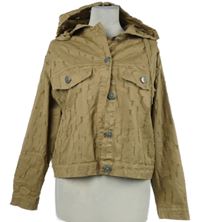 Dámská béžová vzorovaná plátěná crop bunda s kapucí 