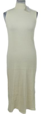 Nové - Dámské smetanové žebrované pletené midi šaty se stojáčkem Stradivarius 