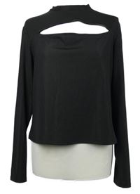 Nové - Dámske čierne rebrované tričko s prestrihom H&M