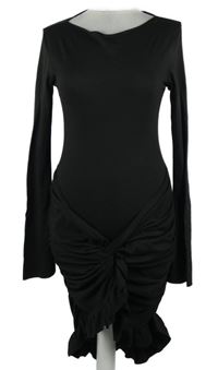 Dámské černé elastické šaty s řasením 