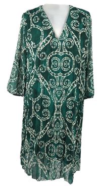 Dámské tmavozelené vzorované šifonové šaty 