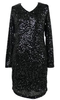 Dámské černo-stříbrné flitrové koktejlové šaty Laura Torelli 