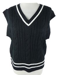 Dámská černá svetrová oversized vesta s bílými pruhy H&M