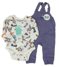 2set- fialové laclové tepláky s králíčkem+ bílé body s králíčky Pep&Co