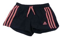 Tmavomodro-růžové šusťákové kraťasy s logem Adidas