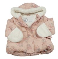 Světlerůžová šusťáková zimní bunda s Minnie a kapucí George