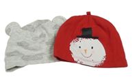 2x bavlněná čepice červená so Santa Clausem+ svetlosivá s mráčikmi