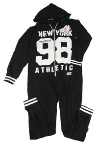 Nové - Černá bavlněná kombinéza s číslem a kapucí 