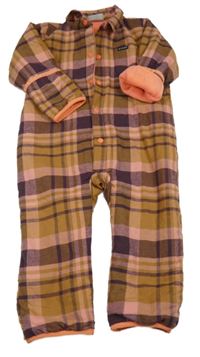 Hnědo-růžovo-fialová kostkovaná podšitá kombinéza Columbia