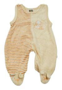 Béžovo-pruhované sametové dupačky s medveďmi Dimo