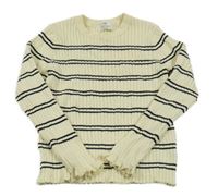 Vanilkový pruhovaný rebrovaný sveter H&M