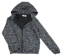 Čierna kvetinová šušťáková jarná bunda s kapucňou H&M