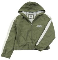 Khaki šusťáková jarní crop bunda s nápisem a kapucí C&A