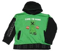 Zeleno-čierna mikina s Minecraft a kapucňou